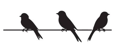 Üç Siluet Kuşlar Kablo Vektörü Resmetme Sanatı üzerine tünedi