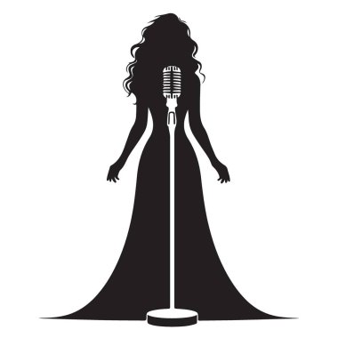 Kadın Şarkıcı Siluet Vektör İllüzyonu Zamansız Zarif Müzikal Sunum