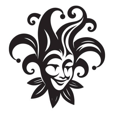 Gülümseyen Soytarı Yüzü Siluet Vektörü Tasarım ve Çizimler için Grafiksel