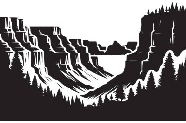 Dramatik Kanyon Silueti Doğa Hevesleri için Vektör İllüstrasyonu