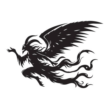 Fantezi Oyun Sanatı için Kanatlı İblis Karakterinin Silueti