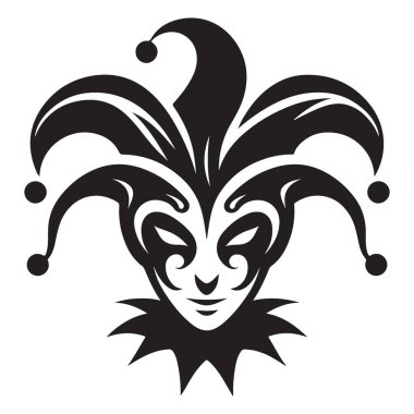 Gizemli Soytarı Yüz Siluet Vektör Grafik Tasarım Çizimi