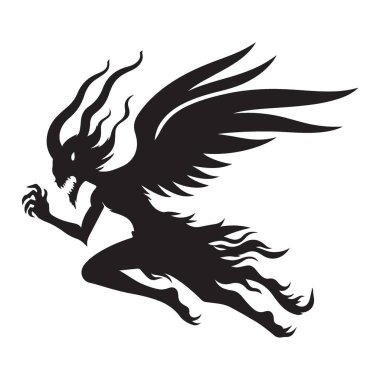 Tehditkar Canavar Siluet Vektör Resimleri Kanatlar ve Pençelerle