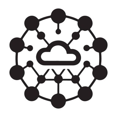 Merkezi Bulut Sembollü Bulut Bilgisayarlı Siluet Vektör Ağı