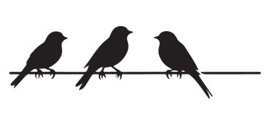 Kablodaki Üç Kuş Basit Siluet Vektörü Grafiği