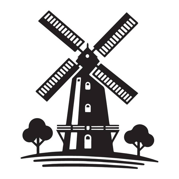 Classic Windmill Vector Illustration for Dutch Heritage Designs