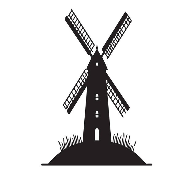 Windmill Silhouette Against Sky Agriculture and Milling Illustration Design