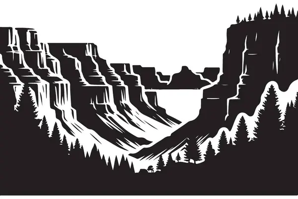 Dramatik Kanyon Silueti Doğa Hevesleri için Vektör İllüstrasyonu