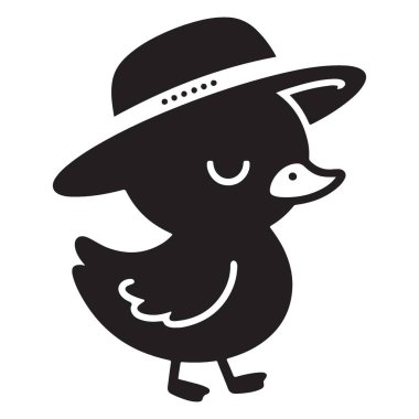 Süslü Ördek Vektör Sanatı Çocuklar için Şapkalı Siyah Siluet