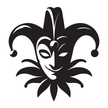 Gülümseyen Soytarı Maskeli Vektör Sanat Siyah Silüet Joker Kostümlü