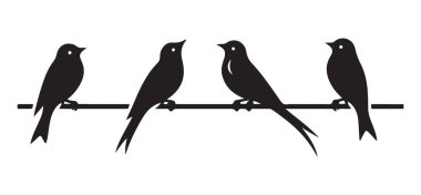 Tel Siluet Vektör Siyah Tasarım Üzerine Tuğla Kuşlar Grubu