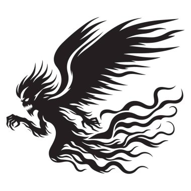 Karanlık ölüm meleği silueti havada uçuşuyor.