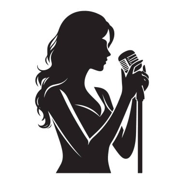 Singer Silhouette Holding Mikrofon Müzik ve Eğlence için Grafiksel