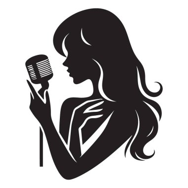 Klasik Mikrofon Silueti Şarkı Söyleyen Kadın A Retro Vokalisti Performansı