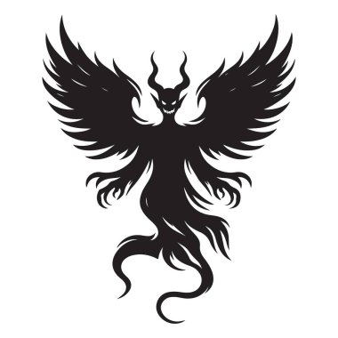 Şeytani Melek Silueti Kanat Vektörü Korku Çizimi