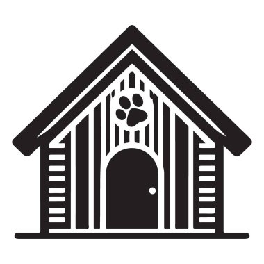 Pati Yazdırma Simgesi ile Siluet Köpek Evi Vektör İllüstrasyon Şablonu