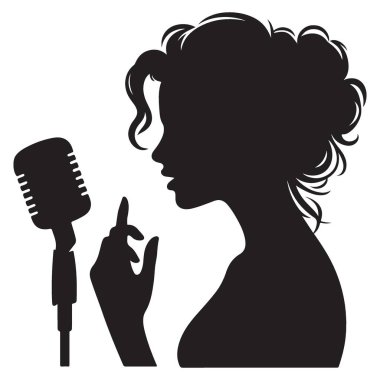 Mikrofon Silueti Resimli Vintage Şarkıcısı Retro Stili Grafiksel