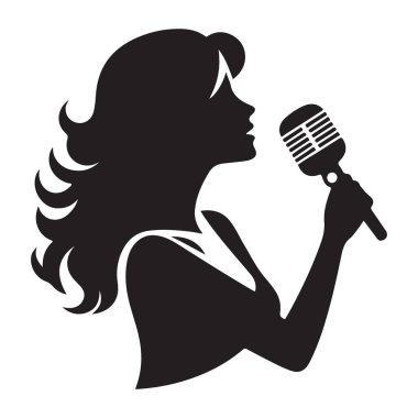 Şarkıcı Siluet Vektör Sanatı Mikrofonlu Zarif Kadın