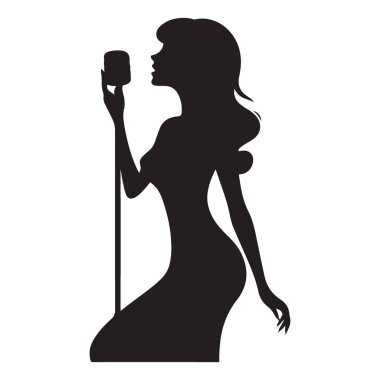 Siluet kadın şarkıcı klasik mikrofon tarzı performans sergiliyor.
