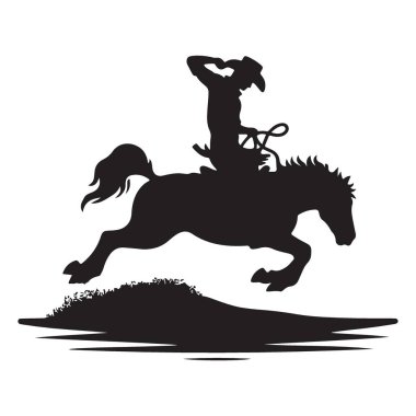 Dinamik Poz Veren Bronco Siluet Rodeo Kovboy Vektör Sanatı