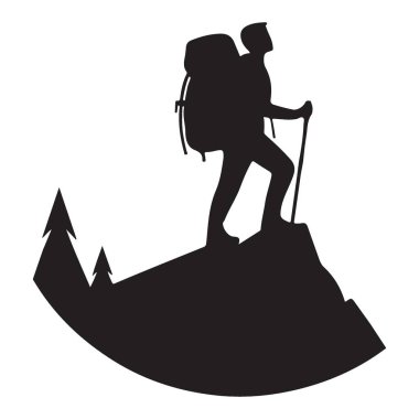 Siluet Yürüyüşçüsü Dağ Zirvesi Macera Vektörü İllüstrasyonunda