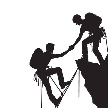 Takım Çalışması ve Desteği İçin Dağ Tırmanışı Siluet Vektörü İllüstrasyonu