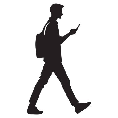 İletişim için Cep Telefonu Kullanılırken Erkek Silueti Yürüyor