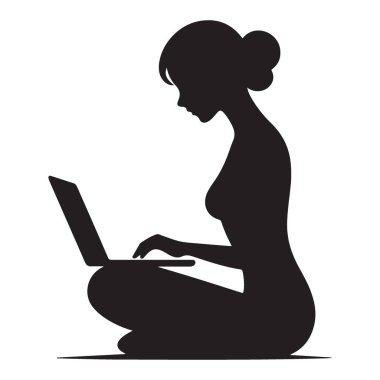 Serbest ve Çevrimiçi İş İçin Dizüstü Bilgisayarı Kullanan Kadın Silueti