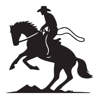 Kovboy Ata Binen Siluet Vektör Atlayan Bronco Rodeo Sahnesi