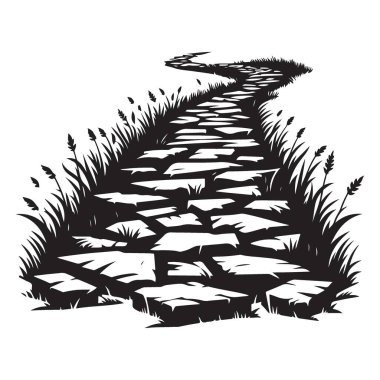 Dolambaçlı Taş Yolu İllüstrasyon Taşı Yolu Tasarım Silüeti