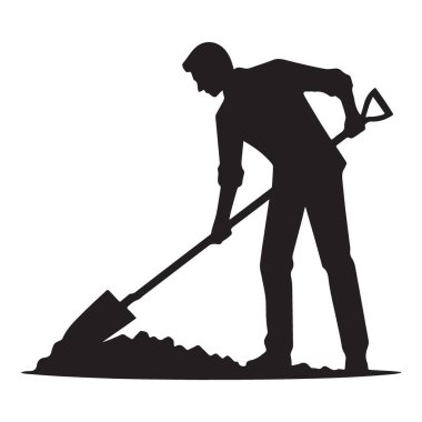 Bahçıvan Silueti Vector Illustration Man Bahçeyle Kürek Kazıyor