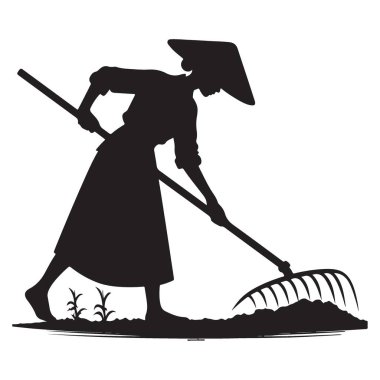 Asyalı çiftçi silueti vektör illüstrasyon tarla tarım işçisi