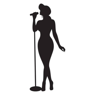 Eğri Kadın Şarkıcı Silueti Sahne Çizimi Tasarımı Üzerine Sahne