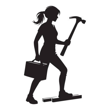 Kararlı Kadın İnşaat Çalışanı Resimlerinin Silueti