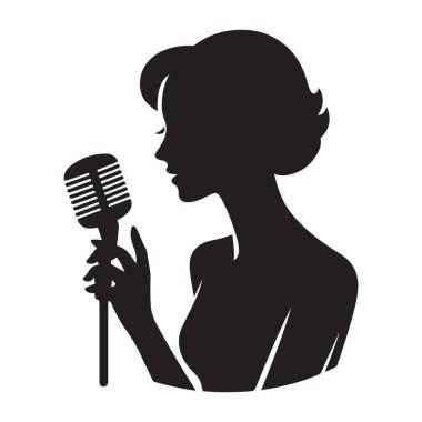 Şarkıcı Siluet İllüstrasyon Kadın Sanatçı Mikrofon Performans Müzik Endüstrisi