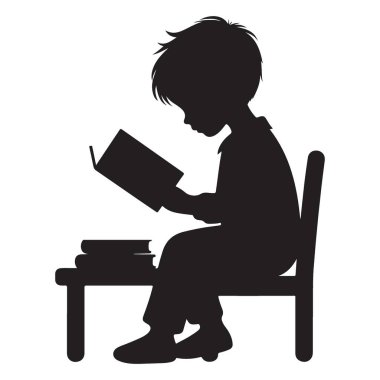 Siluet Çocuk Kitap Vektörü Grafik Çizim Çizimi ile Çalışıyor
