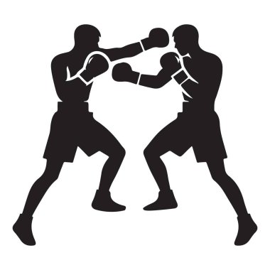 İki Boksörün Silueti Şiddetli Boks Maçı İllüstrasyonu
