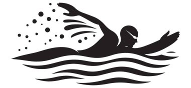 Siluet Yüzücü Eylem Sürtünme Vuruşu Vektör Sanat Tasarımı