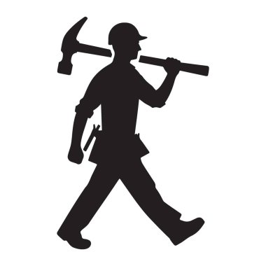 Siluet İnşaat İşçisi Carpenter Çekiç Vektörü Grafik Çizimi