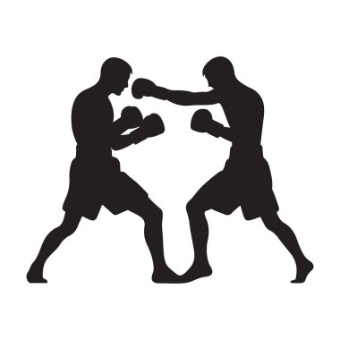 Dinamik Boks Maçı Silüeti Yumruk Boksörleri Görev Başında