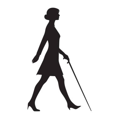 Zarif Kadın Silueti Duruşu Olan Yürüyen Çubuk Kılavuzu Kullanıyor