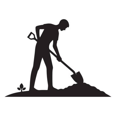 Toprak Kazan Adam Bahçecilik ve Ekmek İçin Toprak Siluet Vektörü İllüstrasyonu