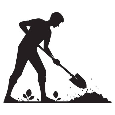 Bahçıvan Toprak Kazıyor Siyah Siluet Tarım için Vektör İllüstrasyonu