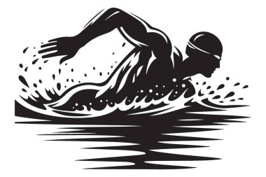 Yüzücü Silueti Vektör Çizimi Serbest Yüzme Biçimi