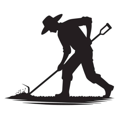 Çiftçi Silueti Vektör İllüstrasyonu Tarım Ekimi Çok Çalışıyor