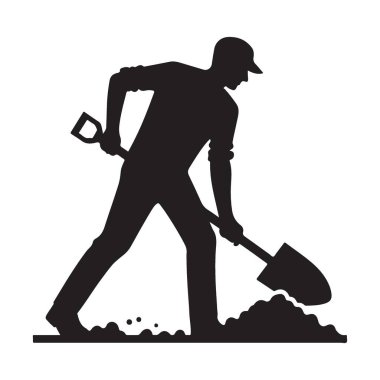 Bahçıvan silueti peyzaj projeleri için kürekle toprak kazıyor.