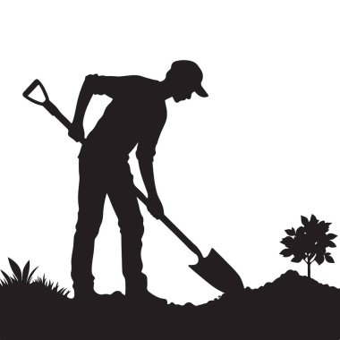 Siluet Çiftçisi Büyümeyi ve Sürdürülebilirliği Sembolize eden Bir Ağaç Dikiyor