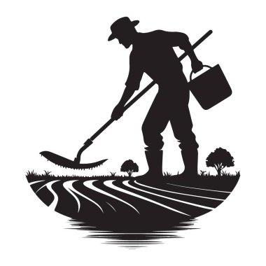 Çiftçi Silueti Çizimi Toprak Tarımı Tarımsal Peyzaj Vektörü