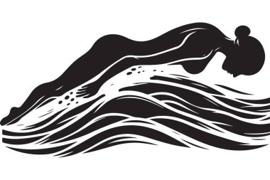 Dalgalara Atlayan Kadın Silueti Yüzme Biçimi Çizim Vektörü