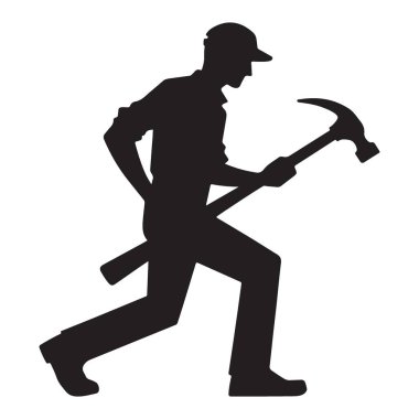 İnşaat İşçisi Silueti Görünümü Çekiçle İnşa Etmeye Hazır